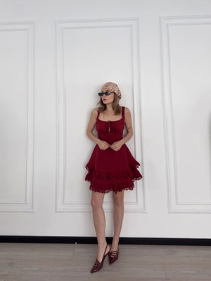 Asyahsap Mini Askılı Elbise - Bordo