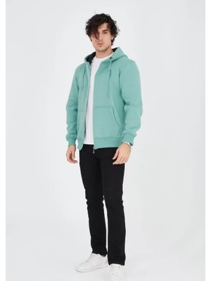 Asyahsap Unisex Tam Fermuarlı Kapşonlu  Sweatshirt - Mint Yeşili