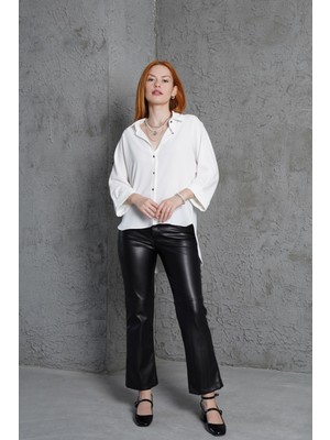 Asyahsap Kol Katlama Detaylı Beyaz Gömlek