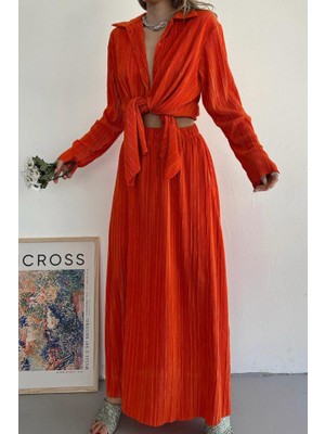 Asyahsap Oranj Fitilli Gömlek ve Uzun Etek Takım