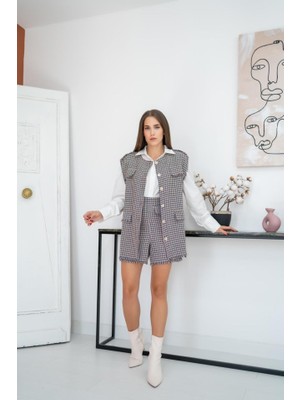 Asyahsap Mavi Kazayağı Desenli Yelek ve Şort Takım