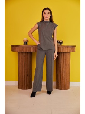 Asyahsap Gri Sıfır Kol Düğmeli Gömlek Takım