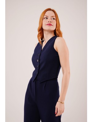 Asyahsap Önü Düğmeli Lacivert Yelek