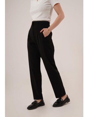 Asyahsap Çift Pens Detaylı Siyah Pantolon