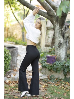 Women Kadın Çelik Örme Ispanyol Paça Toparlayıcı Tayt Siyah