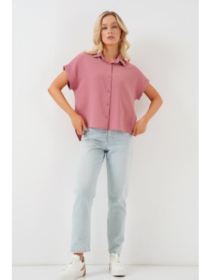 Asyahsap Oversize Kısa Kol Gömlek 20322 - Pembe