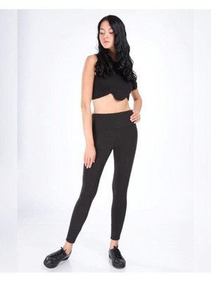 Kadın Siyah Çelik Örme Tayt