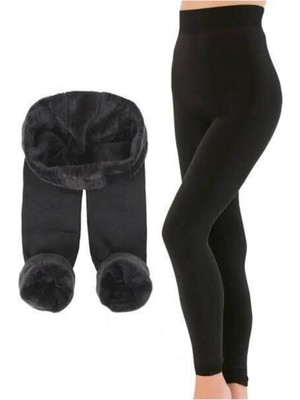 Kadın Siyah Şardonlu Peluş Tayt 2012