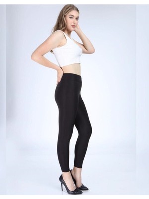 Kadın Siyah Kışlık Parlak Disko Tayt