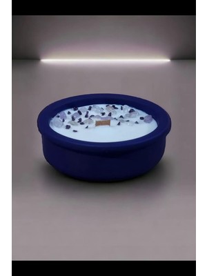 Lavanta Kokulu Aromaterapi Mum, Ahşap Fitilli, Dekoratif Doğal Çömlek Mum