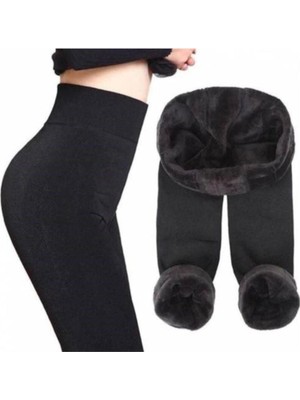 Peluşlu Kışlık Termal Tayt Içlik Siyah Kadın Peluş Tayt Içi Polar Termal Kadın Taytı %95 Polyester