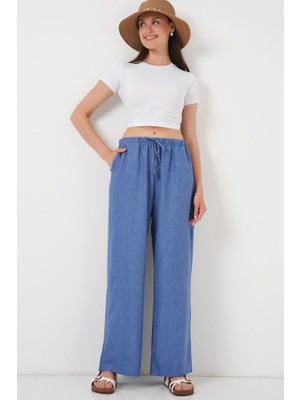 Asyahsap Geniş Paça Keten Pantolon 6735 - Indigo