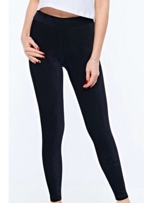 Siyah Yüksek Bel Kadife Tayt