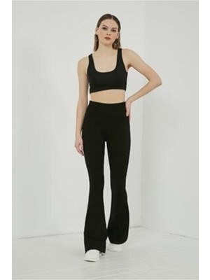 Kadın Siyah Yüksek Bel Ispanyol Paça Tayt ISP745