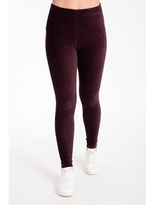 Fitilli Kadife Tayt Bordo Kadın Fitilli Kadife Yüksek Bel Tayt
