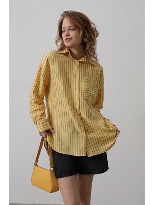 Asyahsap Çizgili Tek Cep Gömlek - Sarı