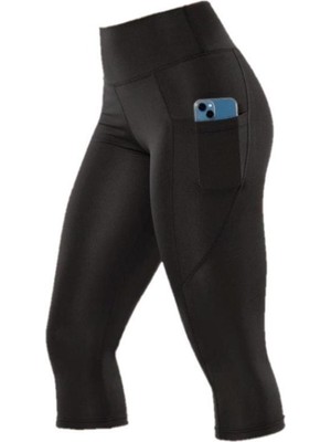 Yüksek Bel Cep Detaylı Disko Diz Altı Kapri Tayt 4109