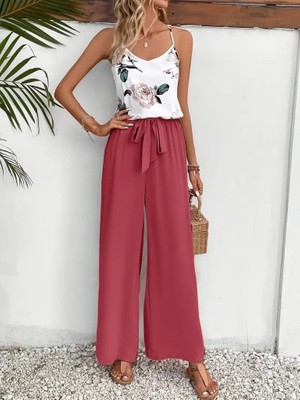 Asyahsap Kadın Ip Askılı V Yakalı Süprem Bluz ve Aerobin Pantolon Ikili Takım