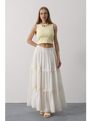 Asyahsap Dantel Detaylı Etek - Beyaz