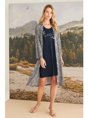 Monamise Yaprak Desenli ''romantic Life'' Sabahlık Takımı