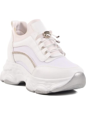 Beyaz Yüksek Taban Kadın Sneaker 6064 Z