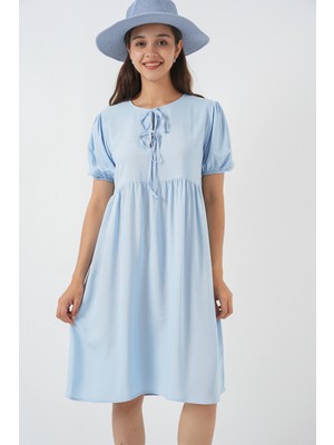 Kadın Bağcıklı Midi Elbise 2575 - Mavi