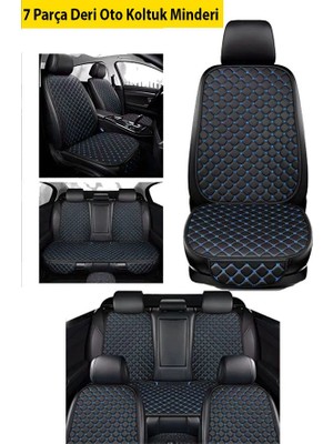 Toyota Corolla Uyumlu 7 Parça Siyah Deri Mavi Dikiş Koltuk Minderi