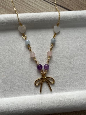 Kurdele Detaylı Doğal Taşlı Kolye El Yapımı