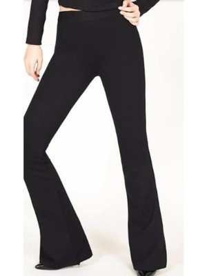 Çelik Örme Siyah Ispanyol Paça Tayt