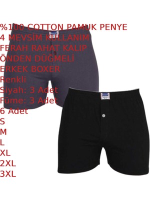 Erkek Penye Pamuk Boxer Önden Düğmeli Rahat Ferah Dört Mevsim 6 Adet