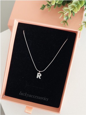 Puree Berry Çelik Silver Rodyum  Kaplama Harf Kolye R Harfi