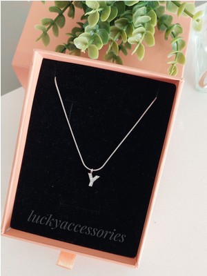 Puree Berry Çelik Silver Rodyum  Kaplama Harf Kolye Y Harfi