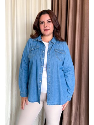 Kadın Büyük Beden Kot Gömlek 20318