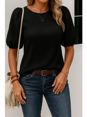 Arben Boutique Kadın Kısa Kollu Pileli Balın Kol Bürümcük Bluz