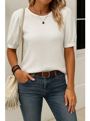 Aisha Elbise Kadın Kısa Kollu Pileli Balın Kol Bürümcük Bluz