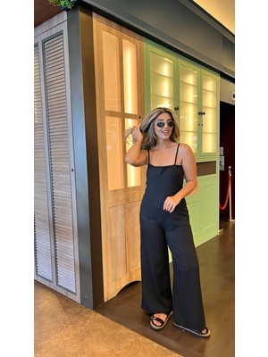 Nidam Butik Kadın Askılı Yandan Fermuarlı Geniş Paçalı Valencia Tulum