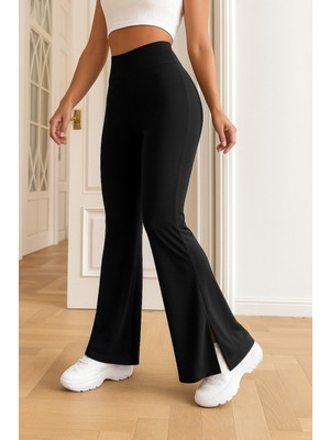 Arben Boutique Kadın Yüksek Bel Paçaya Doğru Genişleyen Yandan Yırtmaçlı Dalgıç Pantolon