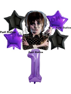 Parti Station Wednesday Addams Temalı Doğum Günü Balon Seti Wednesday Doğum Günü Konsepti
