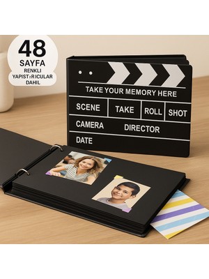 Film Klaketi Albümü Anı Defteri Kendin Yap Albüm Düğün Yeni Doğan Özel Siyah Sayfalı Hatıra Albümü