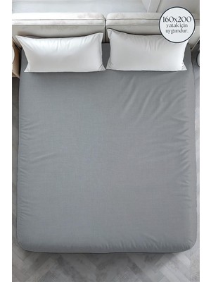 Menderes Home Cotton Collection Ranforce Çift Kişilik Fitted Düzboya Gri