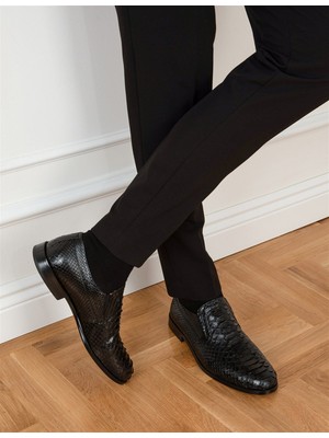 İLVİ Tulipa Hakiki Yılan Deri Erkek Siyah Klasik Ayakkabı