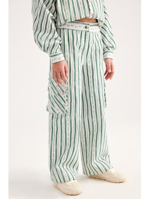 Palm Çizgili Rahat Paça Pantolon