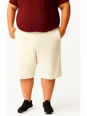 Sngl Büyük Beden Erkek Kapri 3XL 4XL 5XL 6XL 7XL 8XL 9XL Ekru Rahat Kesim Yazlık Tasarım
