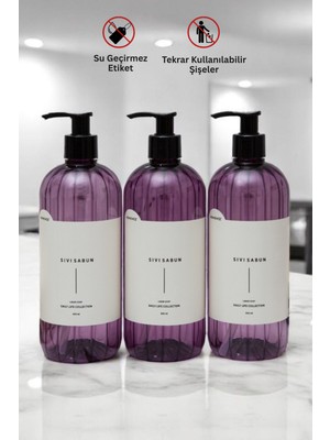 Homence Sıvı Sabun Etiketli Plastik Şişe Seti 3'lü Mor 500 ml