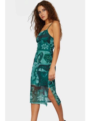 Esnek Bodycon Midi Elbise Kare Yaka Tül Kumaş Yazlık Kaliteli Işçilik Yüksek Kalite Premium Kalite