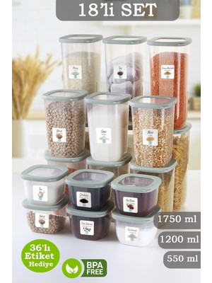 Mybox 18'li Vita Silikon Kapaklı Kare Erzak Saklama Kabı - Etiketli Un Bakliyat Saklama Kutusu Baharatlık