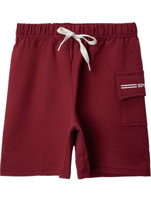 Penye Kargo Cepli Şort Bordo