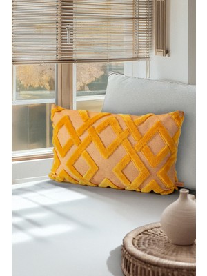 Hamur Bohem Özel Tasarım Punch Panç Desen Dekoratif Dikdörtgen Kırlent Kılıfı Mila Hardal