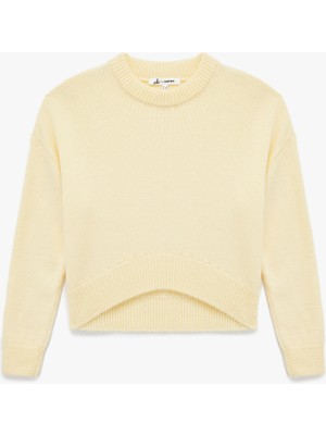 Uzun Kollu Bisiklet Yaka Asimetrik Kesim Triko Kazak