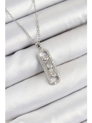316L Çelik Zirkon Taşlı Messika Model Gümüş Renk Kadın Kolye